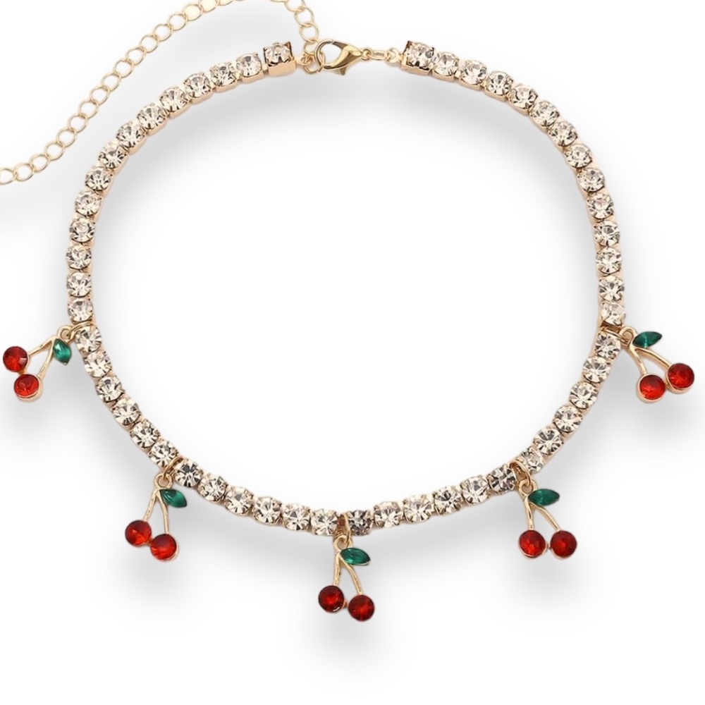 Rhinestone Cherry Necklace 🍒